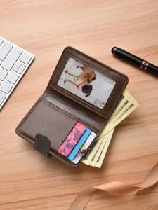 Men's retro brown short wallet business casual multi-card holder coin purse with buckle