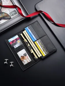 Portafoglio uomo lungo business motivo litchi pelle PU sottile fessure carte pochette.