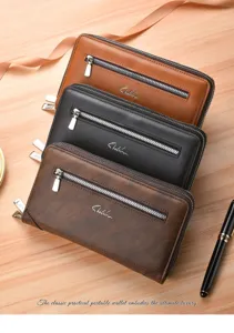 Herren Vintage Doppelreißverschluss lange Geldbörse große Kapazität Business Clutch Tasche