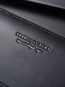 Men's long black leather wallet clutch large capacity zipper card holder casual purse.