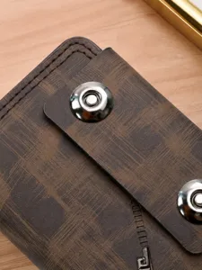 Porte-cartes en Cuir Marron Premium pour Homme Multi Fentes Portefeuille Bouton Pression