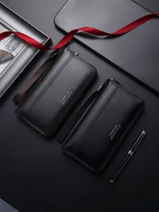 Men's business long wallet PU leather zip clutch casual card holder wrist bag new