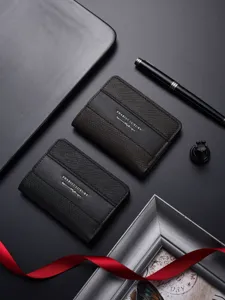 Men's bifold card holder coin purse with litchi pattern, multi-card slot large capacity