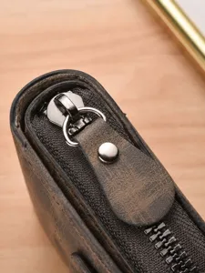 Portefeuille accordéon en cuir pour homme étui à cartes zippé porte-monnaie élégant