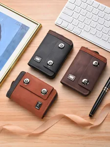 Porte-cartes accordéon pour homme avec double boucle et grande capacité de rangement.