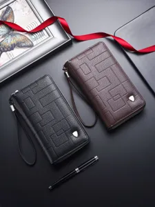 Billetera larga hombre doble cremallera bolso teléfono gran capacidad tarjeteros