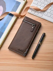 Men's Long Wallet Business PU Leather Zipper Purse Large Capacity Multifunctional Vintage Clutch Card Holder Wallet