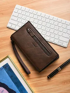Heren Lange Portemonnee Retro PU Leer Clutch Tas Enkele Rits Meerdere Kaartsleuven Grote Capaciteit Zakelijke Portemonnee