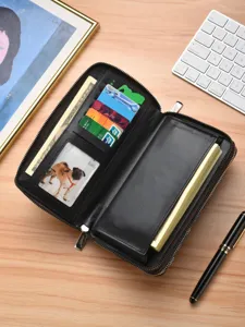 Herren lange Doppelreißverschluss Leder Geldbörse große Kapazität Business Clutch