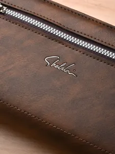 Herren Retro Doppelreißverschluss lange Clutch braun PU Leder Business lässige Brieftasche