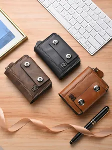 PU Leder Herren Kurzbrieftasche mit mehreren Kartenfächern und doppeltem Druckknopf, lässig Stil.
