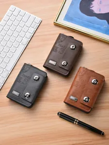 Men short retro wallet multi card slots zipper coin purse business double magnetic buckle card bag.