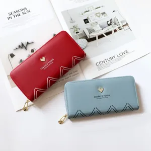 Women long wallet PU leather zip around purse stylish card holder fashion clutch handbag red blue