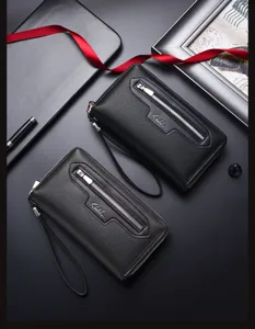 Herren doppelte Reißverschluss lange Geldbörse Business lässige Clutch Handtasche neu.