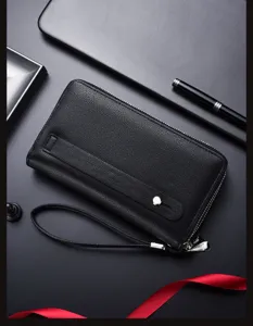 Herren lange Geldbörse doppelte Reißverschluss Handtasche mit Handschlaufe, Business.