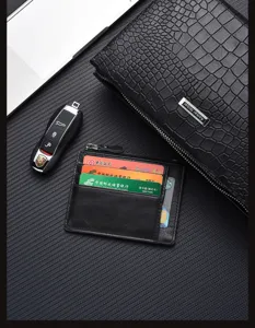 Genuine leather card holder wallet set with crocodile pattern, multi slots, unisex design.