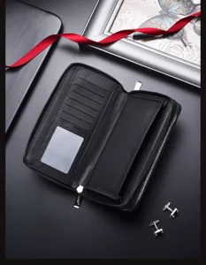 Herren lange Doppelreißverschluss Lederbrieftasche mit vielen Kartenfächern für Business.