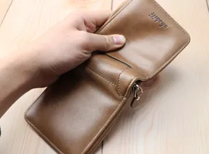 Herren kurzes Ölwachs Leder Portemonnaie Vintage Reißverschluss braun Geldbörse Kartenetui