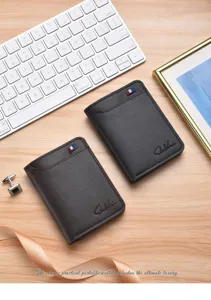 Elegante tarjetero clásico de piel PU hombre cartera vertical mini estuche de tarjetas