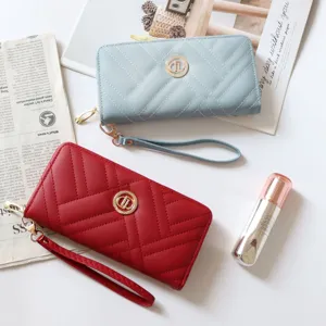 Lange Damen Geldbörse PU Leder Etui stilvolles Steppdesign mit Handschlaufe und Reißverschluss.