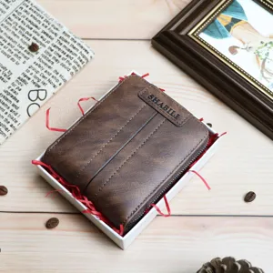Men's Short Retro PU Leather Wallet Bifold Zipper Coin Pocket Casual Fashion Business Card Holder Wallet