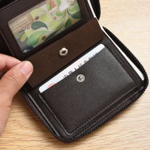Men's short zipper wallet soft leather card holder retro brown multi-card slot coin purse