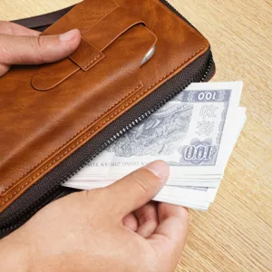 Men's long wallet PU leather zipper purse large capacity card holder multi-slot organizer