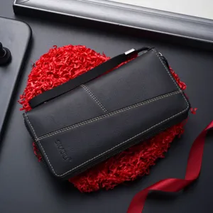 Men's Vintage Long PU Leather Wallet Large Capacity Zipper Money Clip Multi Card Slot Clutch Bag Business Purse