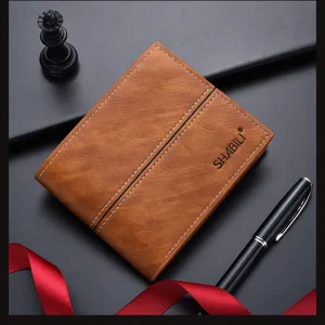 Men's short leather wallet business style ultra-thin soft wallet fashion card holder brown pocket