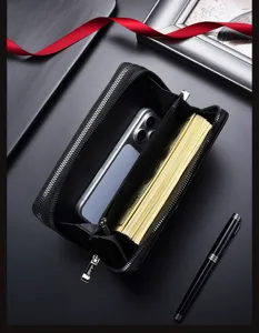 Herren lange doppelte Reißverschluss Brieftasche große Kapazität Business Handytasche schwarz