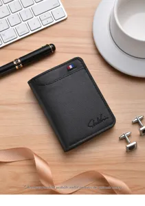 Monedero vertical de cuero PU para hombre tarjetero compacto negro clásico mini bolso de negocios