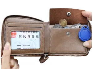 Herren kurz retro Ölwachs Leder Geldbörse Vintage Reißverschluss Münzfach Kartenhalter