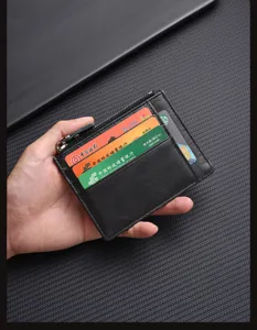 Genuine leather card holder with zipper pocket and multiple slots for men and women detail view