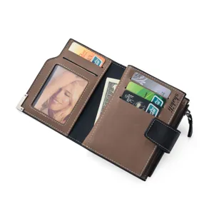 Mens short vertical wallet multi card holder coin purse business fashion card case brown