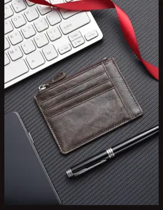Genuine leather card holder wallet for men and women, slim minimalist multi-card pocket coin zip.