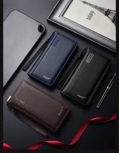 Portafoglio lungo uomo vintage con cerniera grana litchi pochette business dettaglio