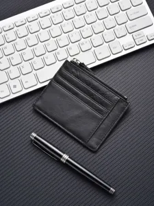 Genuine Leather Card Holder Short Minimalist Wallet For Men And Women Multi Slot Card Case With Zipper Coin Pocket