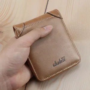 Herren kurzes Ölwachs Leder Portemonnaie Vintage Reißverschluss Kartenhalter Alltagsbrieftasche.