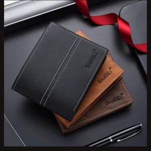 Men bifold short pu leather wallet business casual slim purse card holder set 3pcs