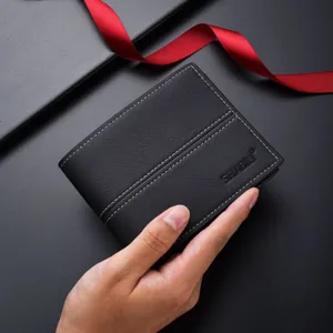 Men's Short Business Wallet PU Leather Bifold Card Holder Ultra Thin Minimalist Pocket Purse For Youth Daily Use