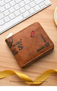 Men's Vintage Short PU Leather Zipper Wallet Multi-Card Slot Casual Purse Daily Use