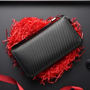 Portefeuille long homme en fibre de carbone pochette avec blocage RFID et fentes vue principale