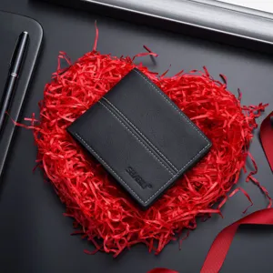 Men short bifold wallet black soft leather slim minimalist business card holder pocket purse