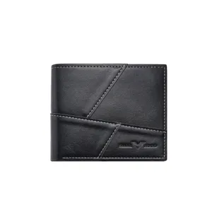 Men black bifold PU leather wallet card holder business casual short pocket purse