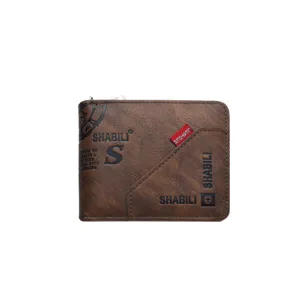Men vintage brown short wallet casual leather zip card holder fashion daily coin purse