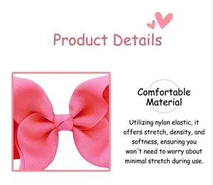 Rosa Ripsband Schleife Haarklammer Detailansicht, weiches Nylonmaterial, ideal für den Alltag.