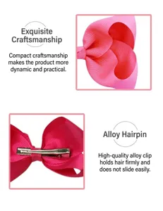 Rosa Ripsband Schleife Haarklammer fuer Maedchen, niedliche Stoff Haarspange mit Metallklemme.