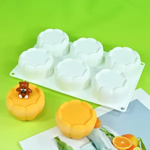 Silicone 6-cavity round flower pot mousse cake mold for baking French dessert pudding detail view.