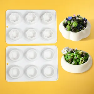6-Cavity Silicone Mousse Cake Molds Flower Pot Shaped Dessert Baking Tools Set New