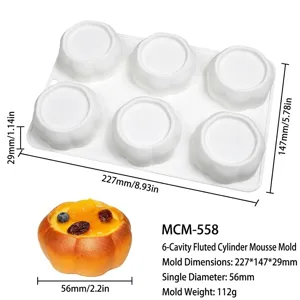 6-Cavity Fluted Cylinder Silicone Mousse Cake Mold DIY Baking Tool for French Dessert